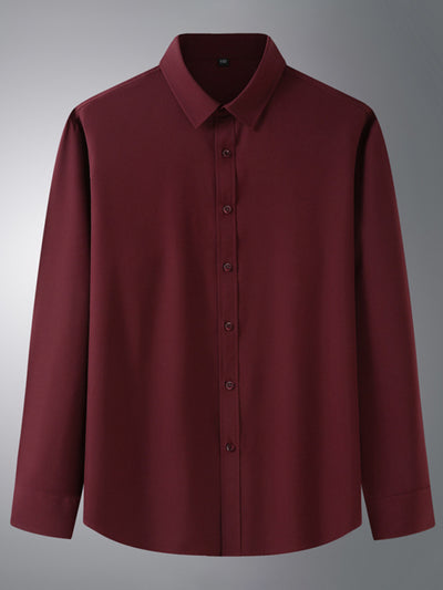 New Men's Solid Color Stretch Long Sleeve Business Casual Thin Shirt